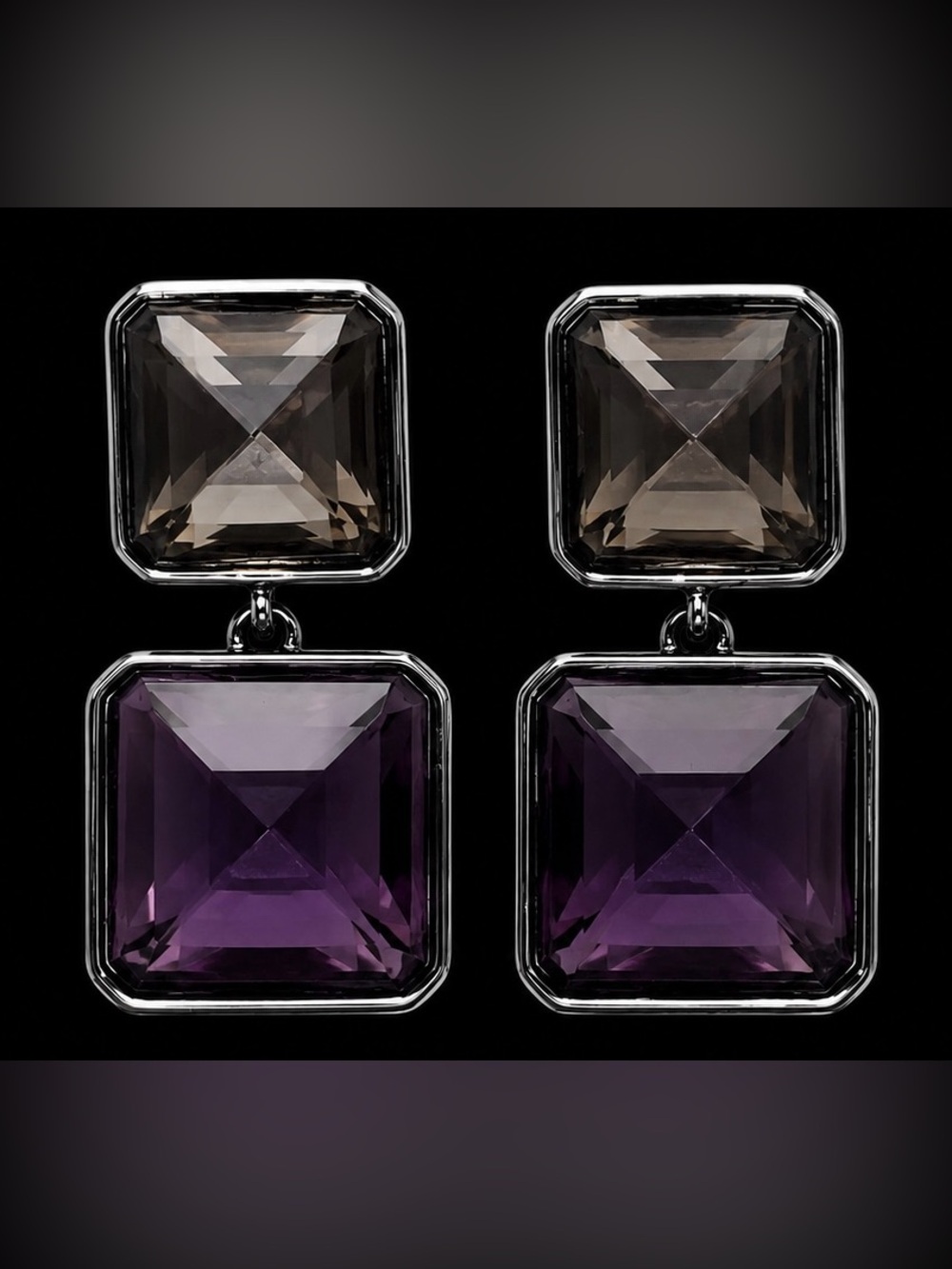 Givenchy Elegant Purple and Smoky Crystal Drop Pierced Earrings,NWOT